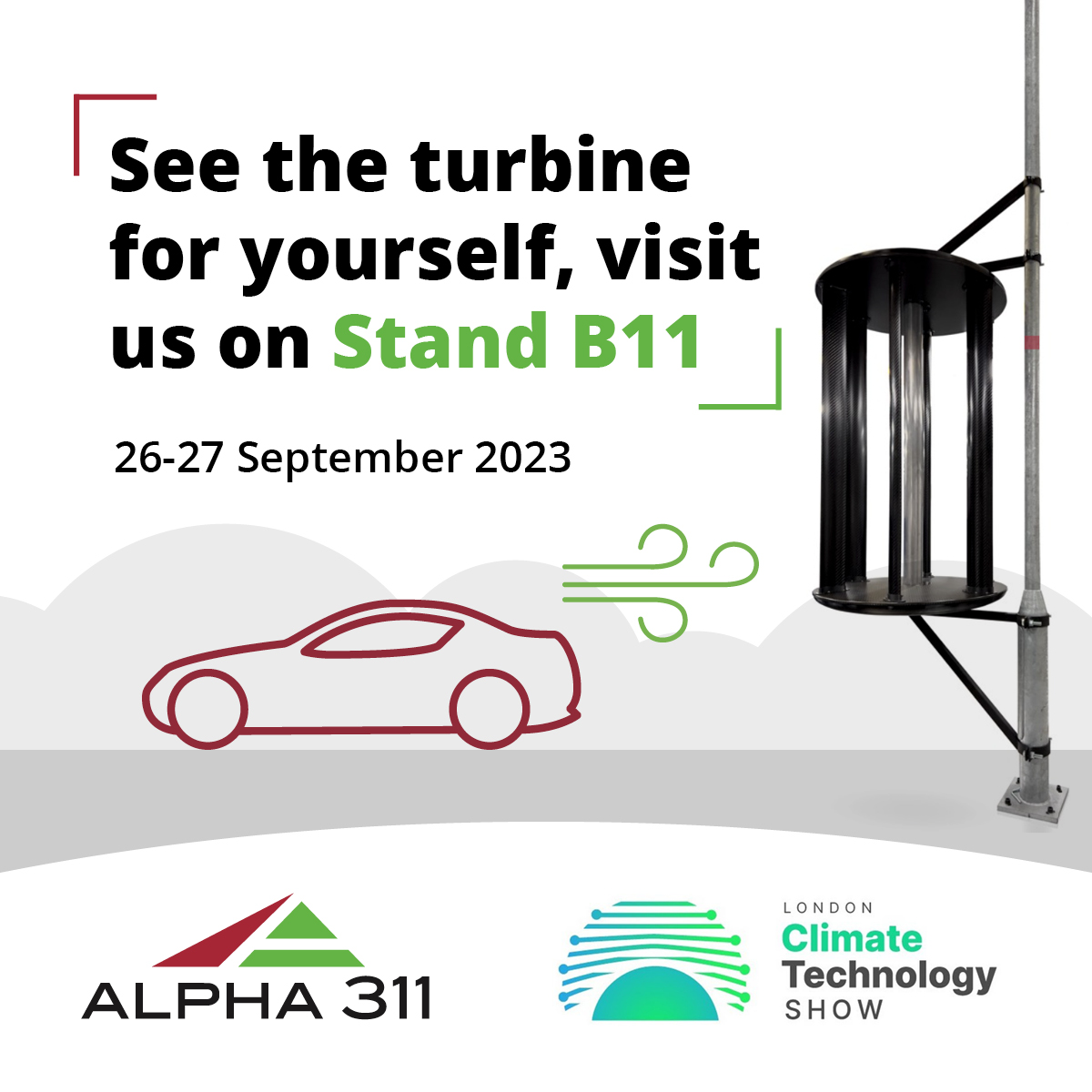 Alpha 311 (@311alpha) on Twitter photo If we had a pound for every person who has asked when they can see our wind turbine...
Well, now’s the chance!
Visit us on stand B11 at the <a href="/ukclimatetech/">Climate Technology Show</a> Show and see the Alpha 311 wind turbine in all its glory.
#CTS23 #innovation #windenergy #windturbine If we had a pound for every person who has asked when they can see our wind turbine...
Well, now’s the chance!
Visit us on stand B11 at the <a href="/ukclimatetech/">Climate Technology Show</a> Show and see the Alpha 311 wind turbine in all its glory.
#CTS23 #innovation #windenergy #windturbine
