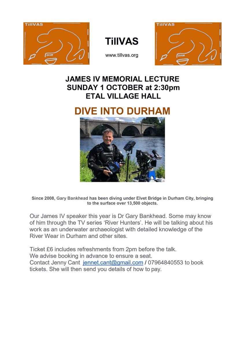 Our James IV Memorial Lecture is on 1 October! Join us to hear underwater archaeologist Dr Gary Bankhead Dive Into Durham! Booking required.
#archaeology #tillvas