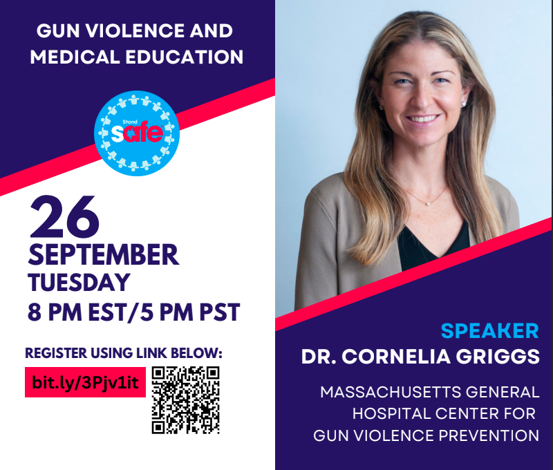 SafeStand's tweet photo. Next week on Tues Sept 26 is our annual #StandSAFE event. Register here: https://t.co/bdJuKDEJkZ
@CorneliaLG will be sharing her incredible work giving medical students and physicians an innovative tool in the form of an avatar - to practice talking with patients about guns. https://t.co/h8ErrAhJVC