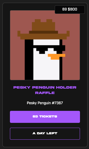 buy some raffle tix to my pengu i need $boo or else ill tickle your toes tonight.

link:
boonties.io/raffle/581487f…