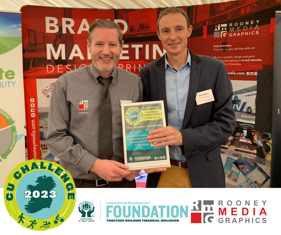 Thank you to <a href="/RooneyMedia/">Rooney Media Graphics</a> for your sponsorship of the #CUChallenge2023 and for designing our Challenge logo and trophies.
Don't forget to register your CU team for the Challenge for a chance to win one of the trophies!  cuchallenge.ie
#GoTheDistance