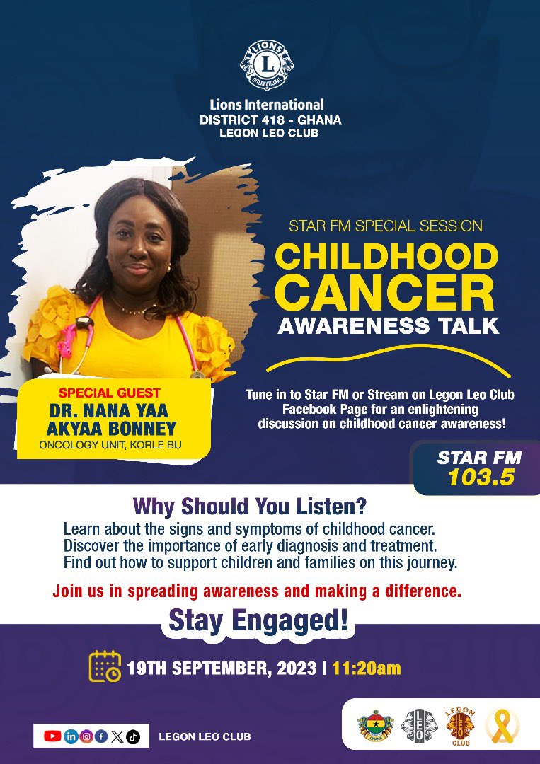 Join us for a Special Session on Star FM as we raise awareness and support for children battling cancer. Tune in for heartwarming stories, expert insights, and impactful discussions. 

#ChildhoodCancerAwareness
#lionsinternational
#District418
#Legonleoclub