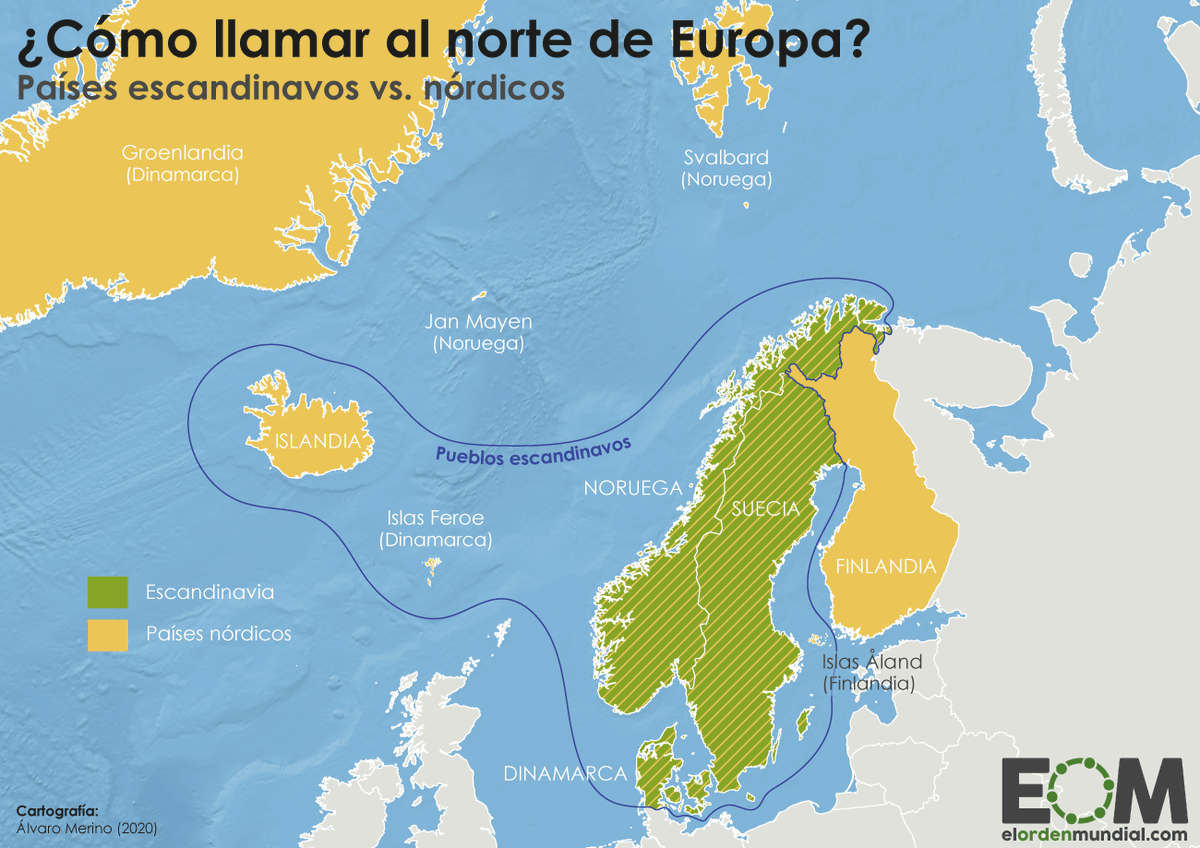 ¿Cuáles son los países escandinavos y cuáles los nórdicos? 👉Países escandinavos: Dinamarca, Suecia, Noruega. 👉 Países nórdicos: Dinamarca, Suecia, Noruega, Finlandia, Islandia + Islas Feroe e islas Åland. elordenmundial.com/mapas/diferenc…