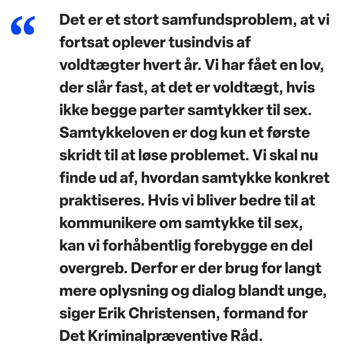 EspDanmark's tweet photo. "85 pct. mener, at det er vigtigt altid at sikre samtykke til sex."

Dvs at 15 % ikke mener det altid er vigtigt - så måske sker en del voldtægter ikke pga problemer med at forstå hinanden, men fordi nogen er ligeglade med #samtykke

https://t.co/ipu1KqLO08 https://t.co/vNMS4fBx4C
