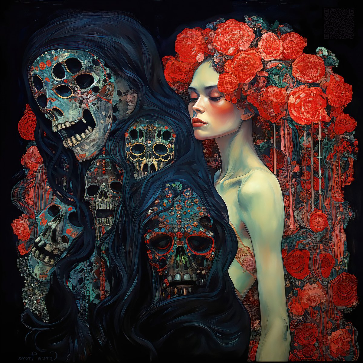 barabeke's tweet image. &quot;Eros &amp;amp; Thanatos #2&quot;
Now available in #AVAX  on @0xCampfire (link below). #Avaxart #AIart