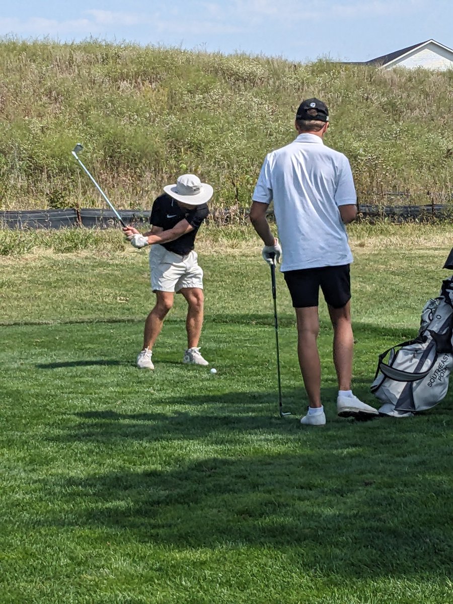 Landen Van Erem hits his tee shot on hole #9 at the Indianola Country Club in the 2023 Steve Spray Invite. #SEPGolf