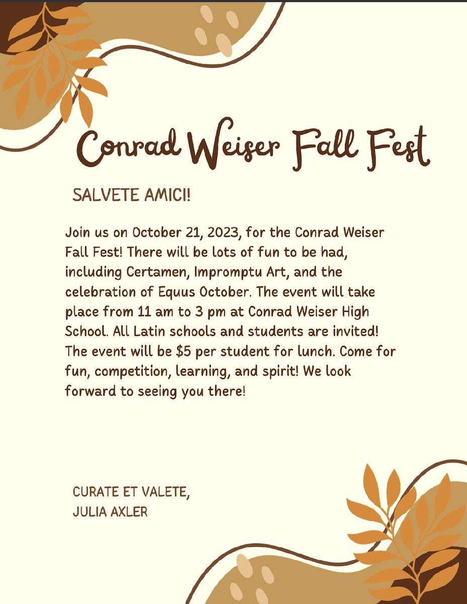 OfficialPAJCL's tweet photo. Come to Conrad Weiser’s Latin Fall Fest! https://t.co/8xkRuZYlWt