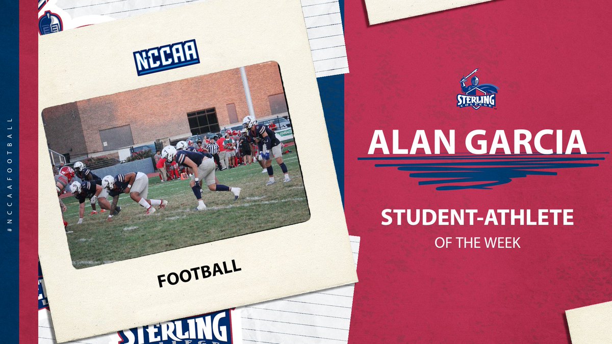 TheNCCAA's tweet photo. 🏈 Student-Athlete of the Week 🏈
#NCCAAFootball - Defensive
𝐀𝐥𝐚𝐧 𝐆𝐚𝐫𝐜𝐢𝐚, Sterling College
https://t.co/tmDewg0fLG | #PlayForHim https://t.co/X7IMVsnd9g
