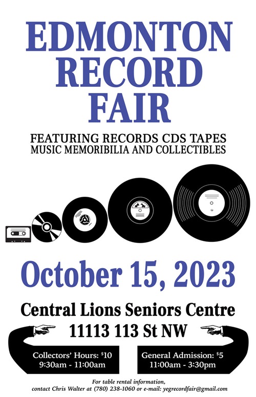 freecloudrecord's tweet image. 📀 SAVE THE DATE! 📀

The fall edition of the Edmonton Record Fair is coming up on Sunday, October 15 at the Central Lions Seniors Centre. Come dig through thousands of vinyl LPs, CDs, cassettes, and music memorabilia. 

#yegmusic #yeg