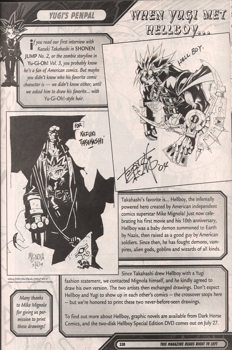 elsewherecomics's tweet photo. That time the creators of Hellboy and Yugioh did an art trade. Would love to get prints of these framed. #yugiohtcg #Hellboy #comicbooks #Timetoduel https://t.co/ZTkKMz4LXg