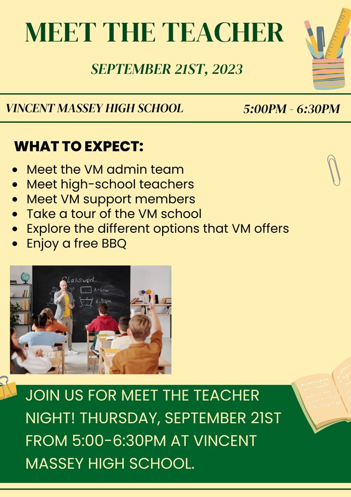 It's almost time for our Open House! Parents are invited to join us on Thursday (5:00-6:30pm) for a great opportunity to tour the school, meet the teachers, and enjoy a delicious BBQ! Remember to bring your student's timetable so you know their teachers names!