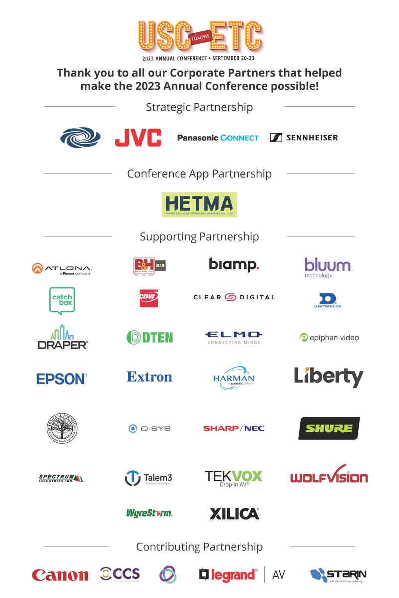 Ed_Tech_Collab's tweet photo. Thank you to our Corporate Partners for their invaluable support of the #ETC2023 Annual Conference.
#AVinHIgherEd #EdTech https://t.co/CB0Ql7Dm3a