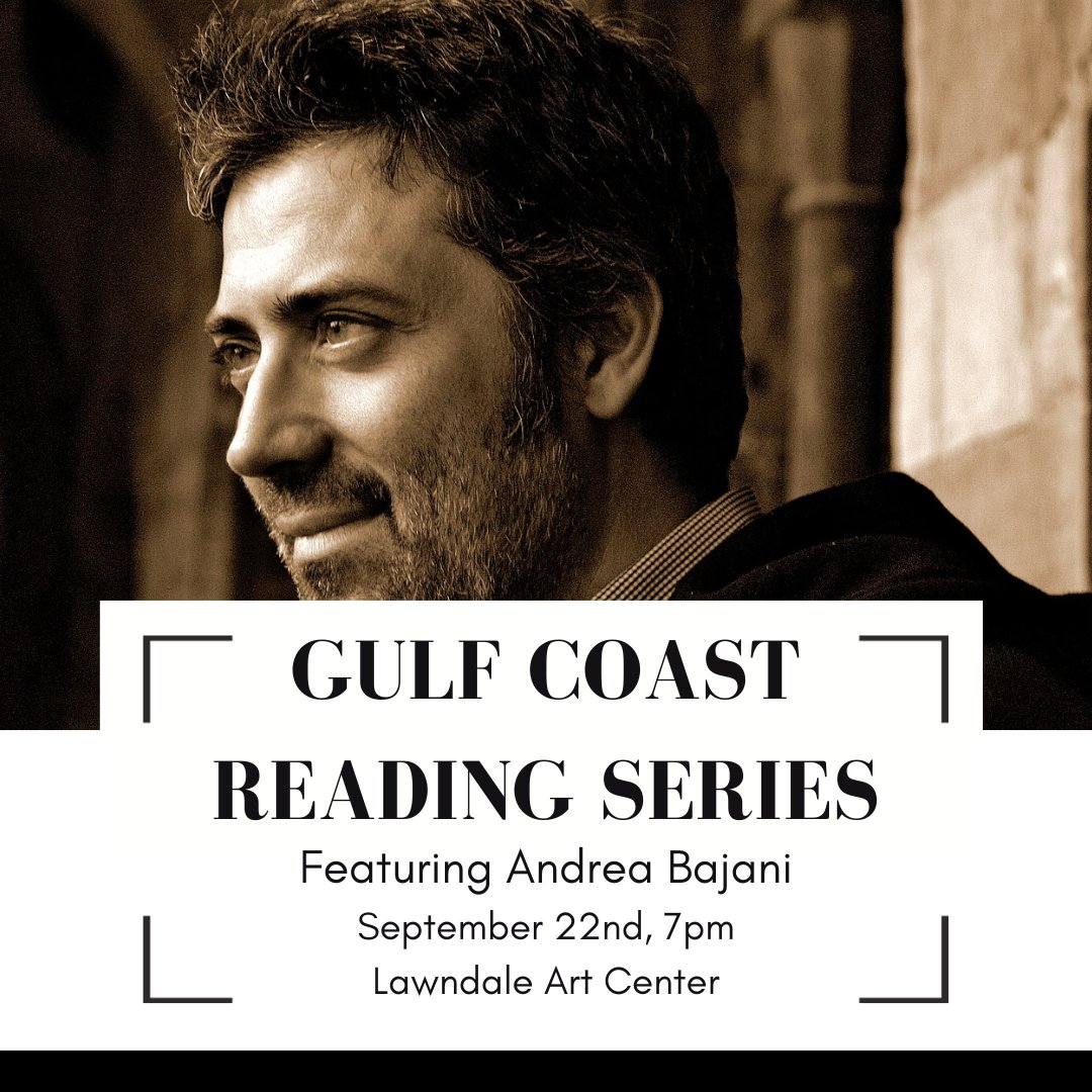 Gulf_Coast's tweet image. The Gulf Coast Reading Series is back! 🎉

Friday September 22nd at 7pm we will be joined by acclaimed Italian poet and novelist Andrea Bajani and UHCWP student readers Sara Kaplan Cunningham, Will Seelen, &amp;amp; Dan Kennedy.

More info at the link below ⬇️

gulfcoastmag.org/events/reading…