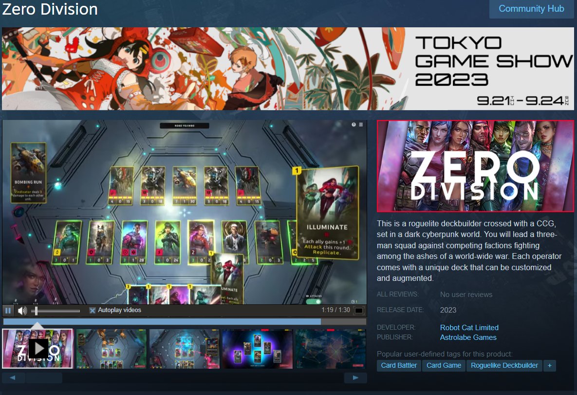 Astrolabe_Games's tweet image. Featured at #TGS2023, #ZeroDivision is a cyberpunk deckbuilding game where players lead a three-man squad against competing factions fighting among the ashes of a world-wide war.

Demo Available on #Steam Now!
Wishlist: s.team/a/2181950

#indiegames #WishlistWednesday
