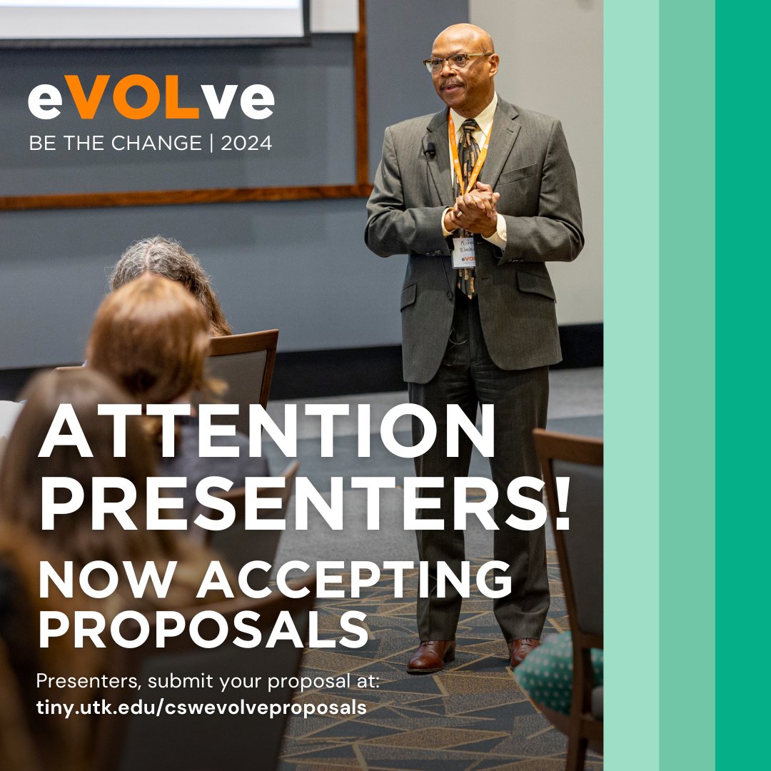 utkcsw's tweet photo. Deadline extended! We are still accepting proposals for our 3rd annual conference - eVOLve: Be the Change. Some preference will be given to proposals that are related to the theme. The deadline for submission is Oct. 1. For more information, go to: https://t.co/O1qsMiDMqX #utkcsw https://t.co/LMiWwL5xxN