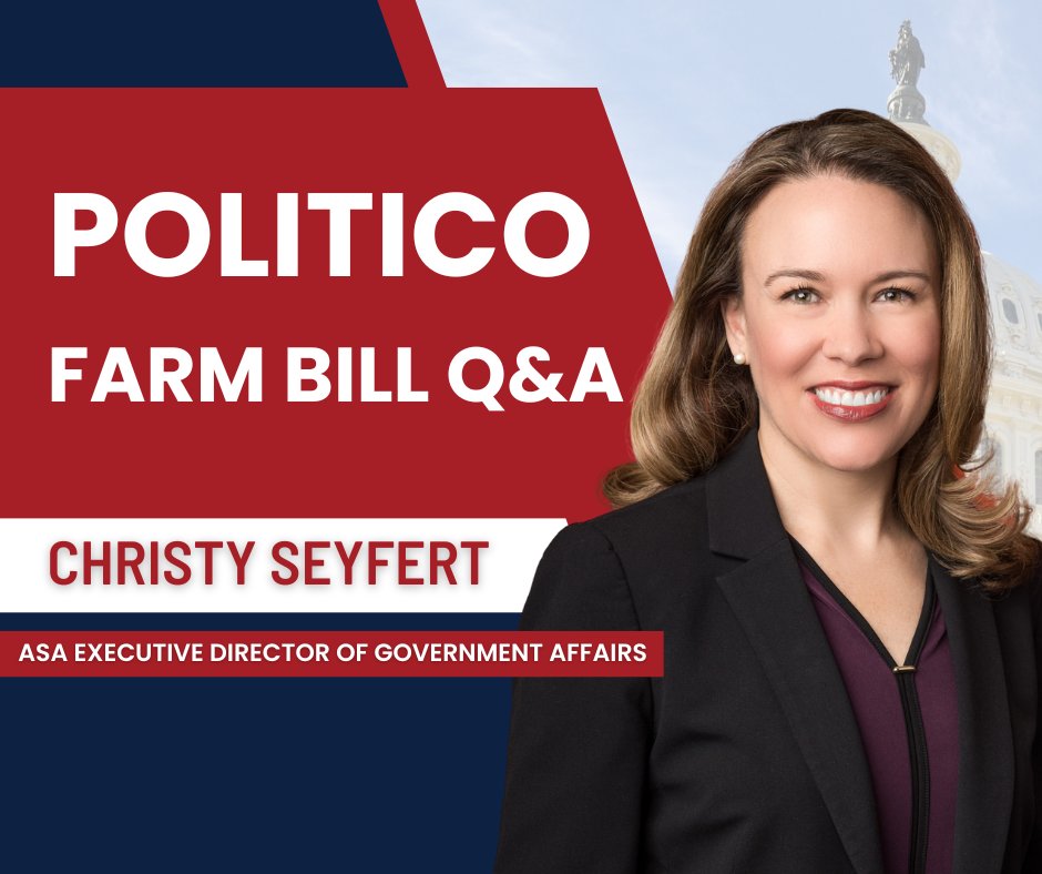 ASA_Soybeans's tweet photo. ICYMI: POLITICO's Weekly Agriculture newsletter featured ASA Executive Director of Gov Affairs Christy Seyfert discussing ASA's top farm bill priorities & hopes for a new, improved bill by the end of the year: https://t.co/BjRKLMWW2u #AgPolicy #FarmBill23 https://t.co/BYTYwDfaYh