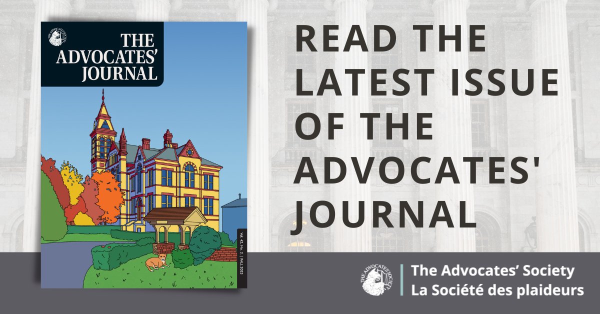 Advocates_Soc's tweet photo. TAS Members: The Advocates' Journal Fall 2023 is online! https://t.co/Fs0C1h88Mt
This issue includes a tribute to The Hon. Coulter Osborne by The Hon. John I. Laskin, tips for common law counsel & an engaging speech by The Hon. Justice Mahmud Jamal. #TASJournal #Lawyerreads https://t.co/QyLF45lXd8