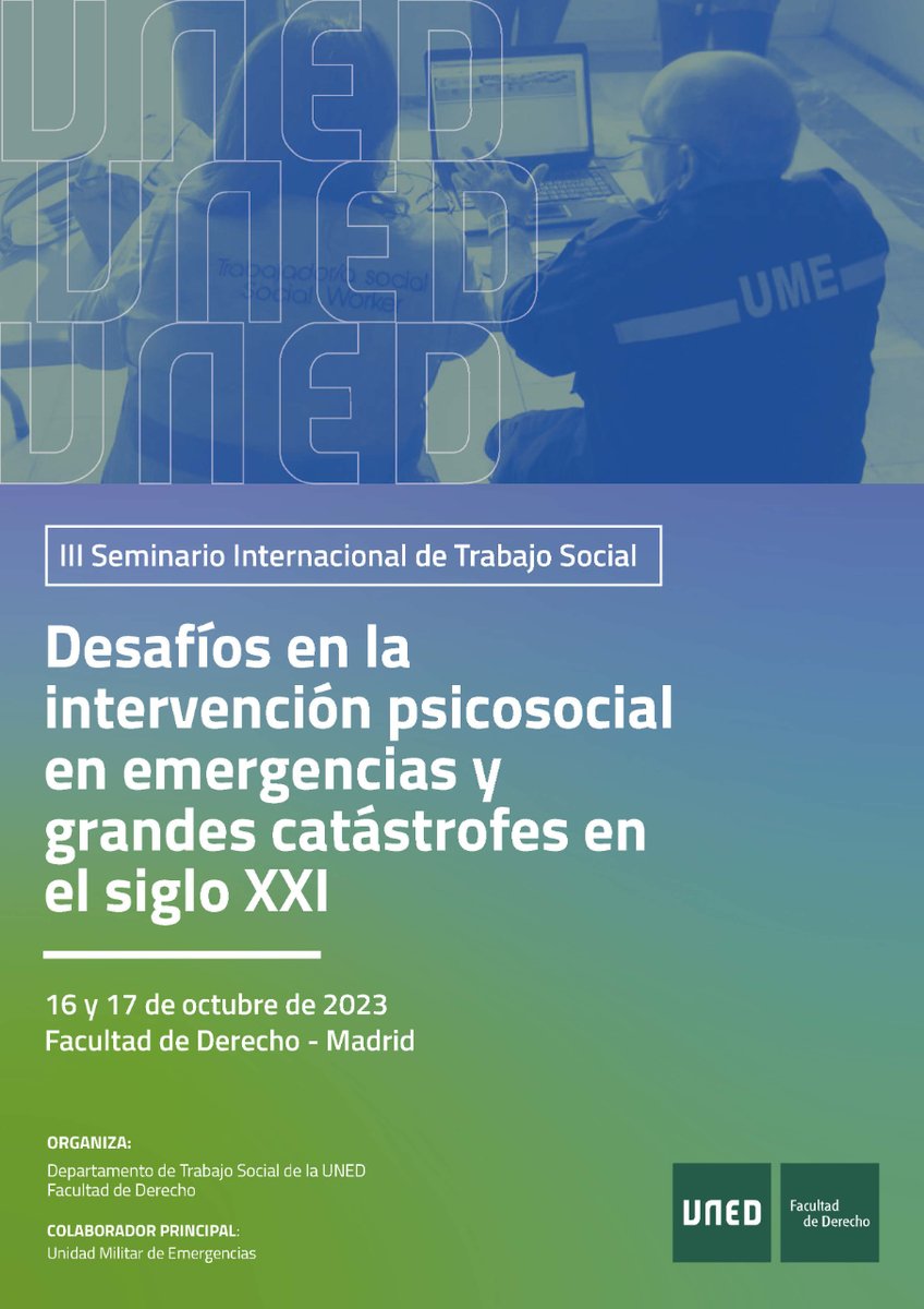 📌¡ Agenda para octubre!

El III Seminario Internacional de Trabajo Social 'Desafíos en la intervención psicosocial en emergencias y grandes catástrofes en el siglo XXI' se celebrará:

📆16 y 17 de octubre
ℹ️ bit.ly/3F3qlHS 👇
mtr.cool/bhcbzxgaue

#SomosUNED