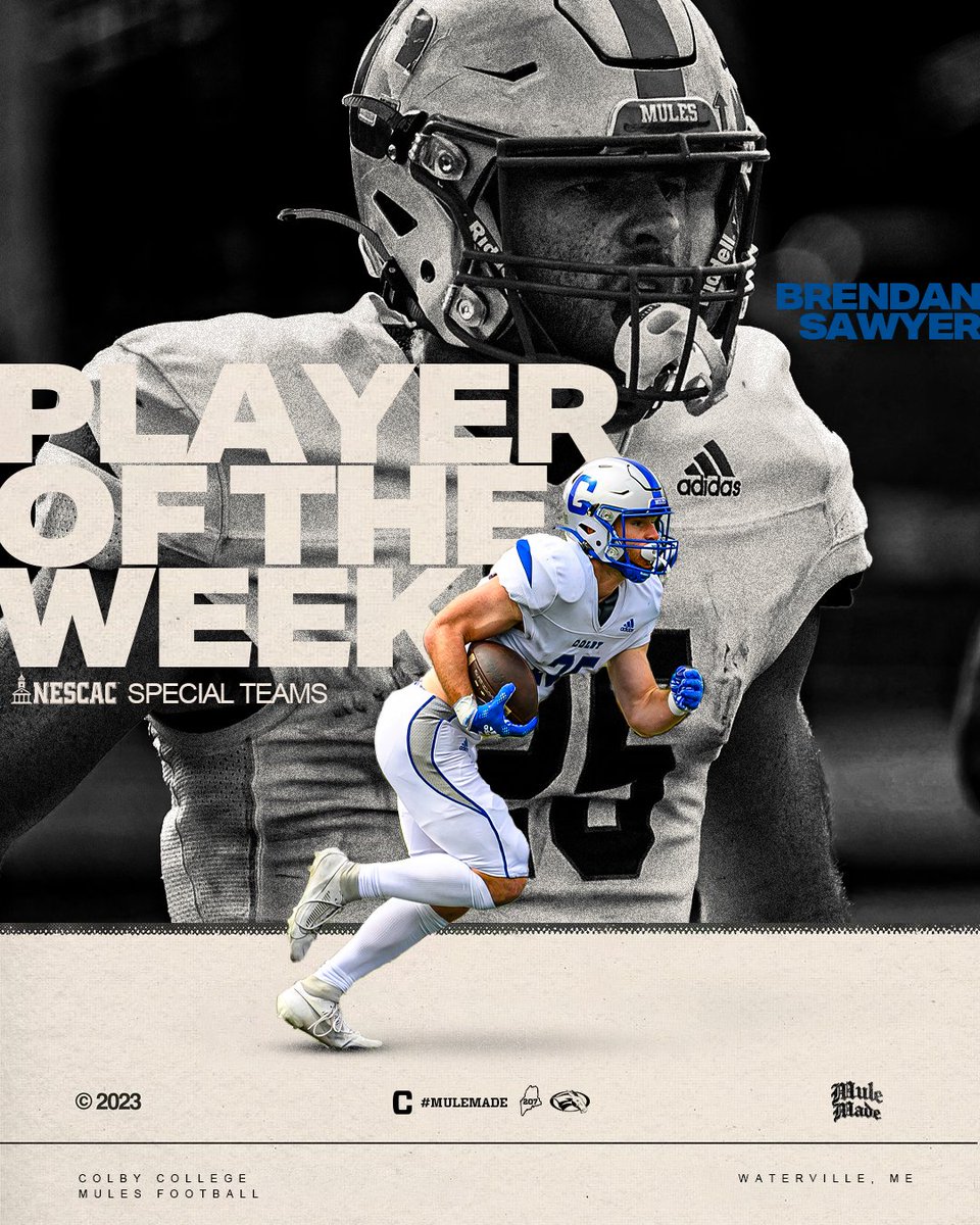 Special... @brendan2sawyer 💪🐴😤 Sawyer returned 4 kicks for 77 yds. The junior' blocked a punt late in the 1Q that led to the first score of the game. The RB gained 30 yds on the ground and collected 3 receptions for 21 yds. His TD in the 4Q brought Colby within 3 of the Ephs