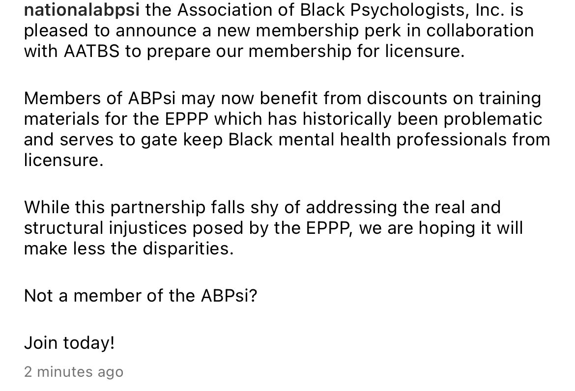 we are pleased to announce a new membership perk in collaboration with AATBS to prepare our membership for licensure. 

Members may now benefit from discounts on training materials for the EPPP which has historically been problematic &amp; serves to gate keep