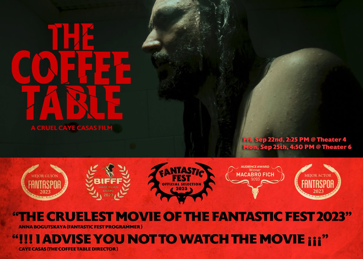 The chilling THE COFFEE TABLE has its American Premiere this Friday Sept 22nd at Fantastic Fest! #FantasticFest #cinephobiareleasing #horrorfilms #spanishcinema #cayecasas