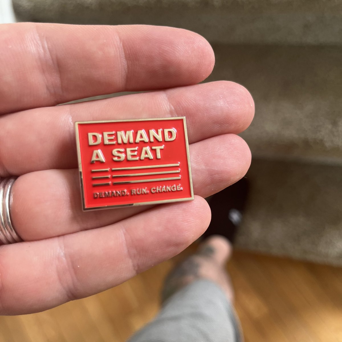 Excited to receive my #DemandASeat lapel pin as an @Everytown endorsed candidate with the distinction from @MomsDemand.