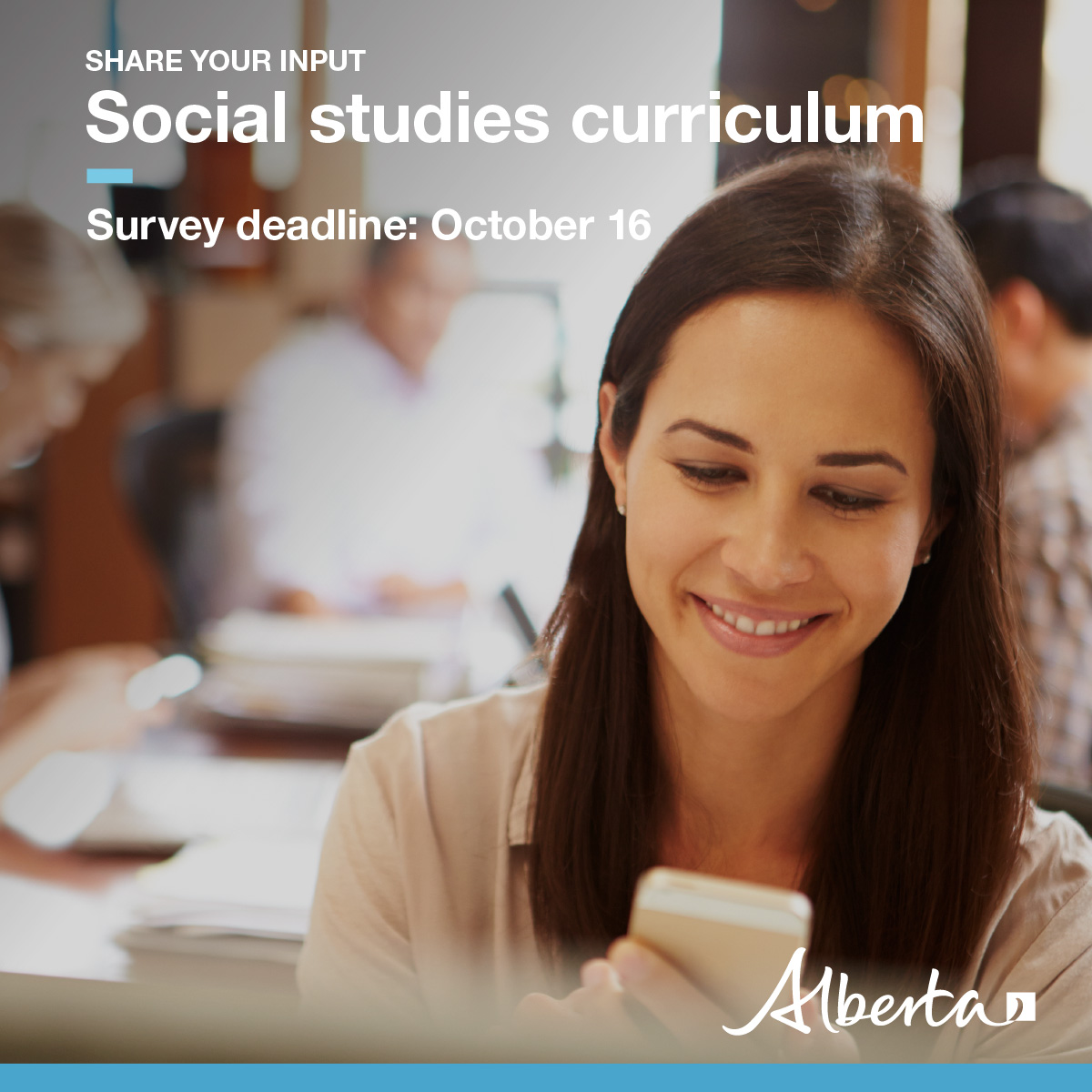 From now until Oct. 16, Albertans can share their thoughts on what they’d like students to learn in #AbEd's social studies curriculum through a survey at alberta.ca/curriculum-hav…. Survey results will be used to inform draft curriculum before it’s released for further engagement.