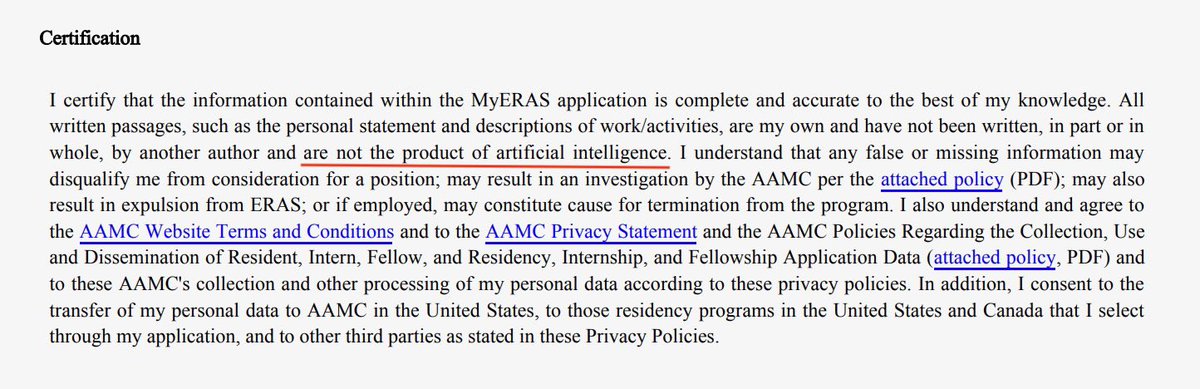 This year ERAS requires you to certify that your application is “not the product of artificial intelligence”