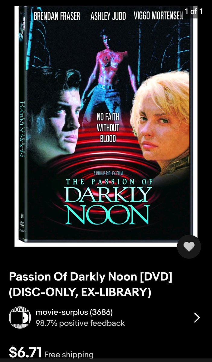 They say the original looks gritty and different thsn the blu-ray, so I had to have it! Free shipping 😍 #ThePassionOfDarklyNoon #BrendanFraser #AshleyJudd #ViggoMortensen #LorenDean