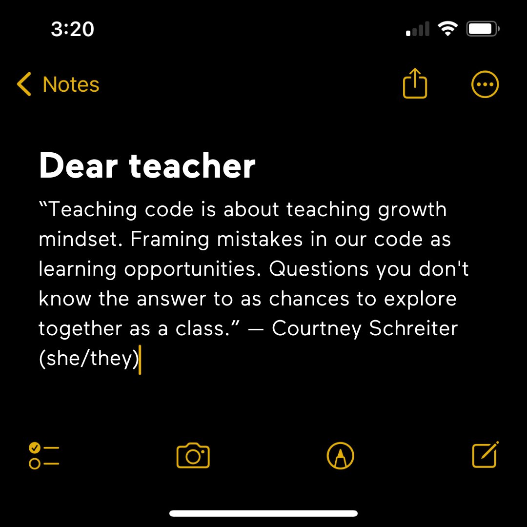 learningcode's tweet image. 🗒️ Dear teacher. Happy #ScienceLiteracyWeek. Thanks to your hard work, the next generation will be ready to take on our increasingly digital world with the skills they need to thrive. Swipe to read some messages from our code squad to you 💛 #TeachersLearningCode #CanEd #CdnEd