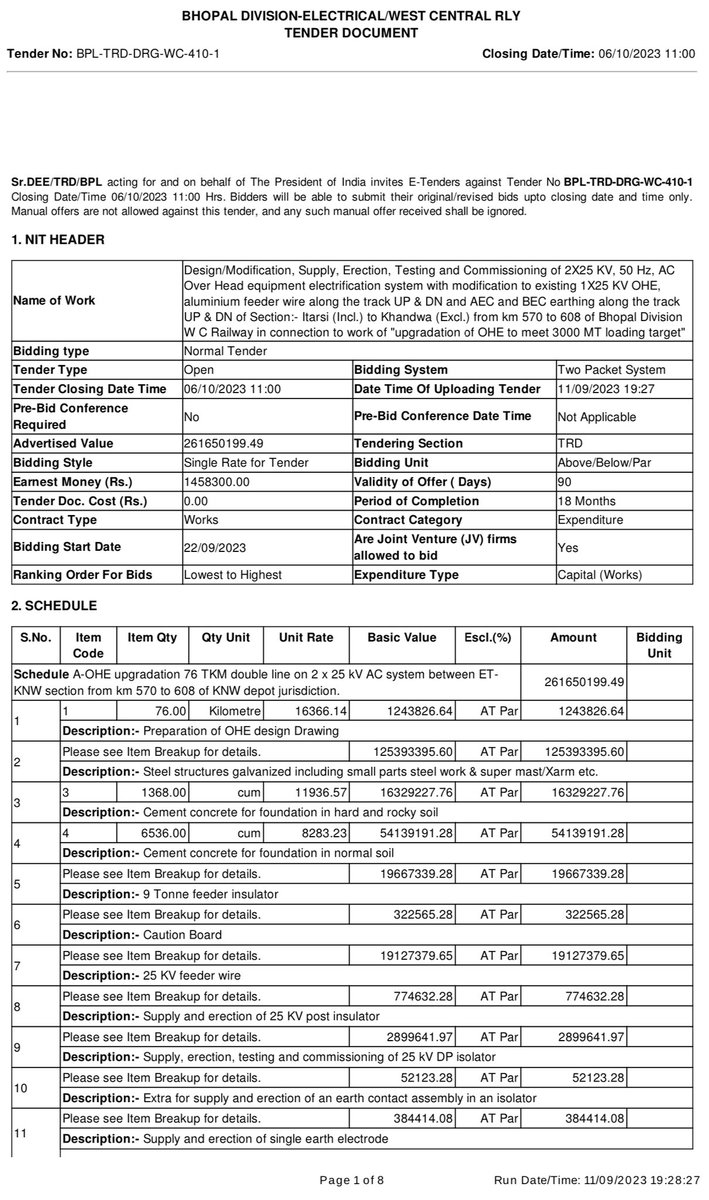 Railwhispers's tweet image. It seems that @wc_railway want to give benefit/advantage to other companies those executed the only work #TransmissionLine of 132KV or above voltage.
We understand that the #modification of #TechnicalEligibility is the #violation of Standard #GCC of #IndianRailways.
@RailMinIndia