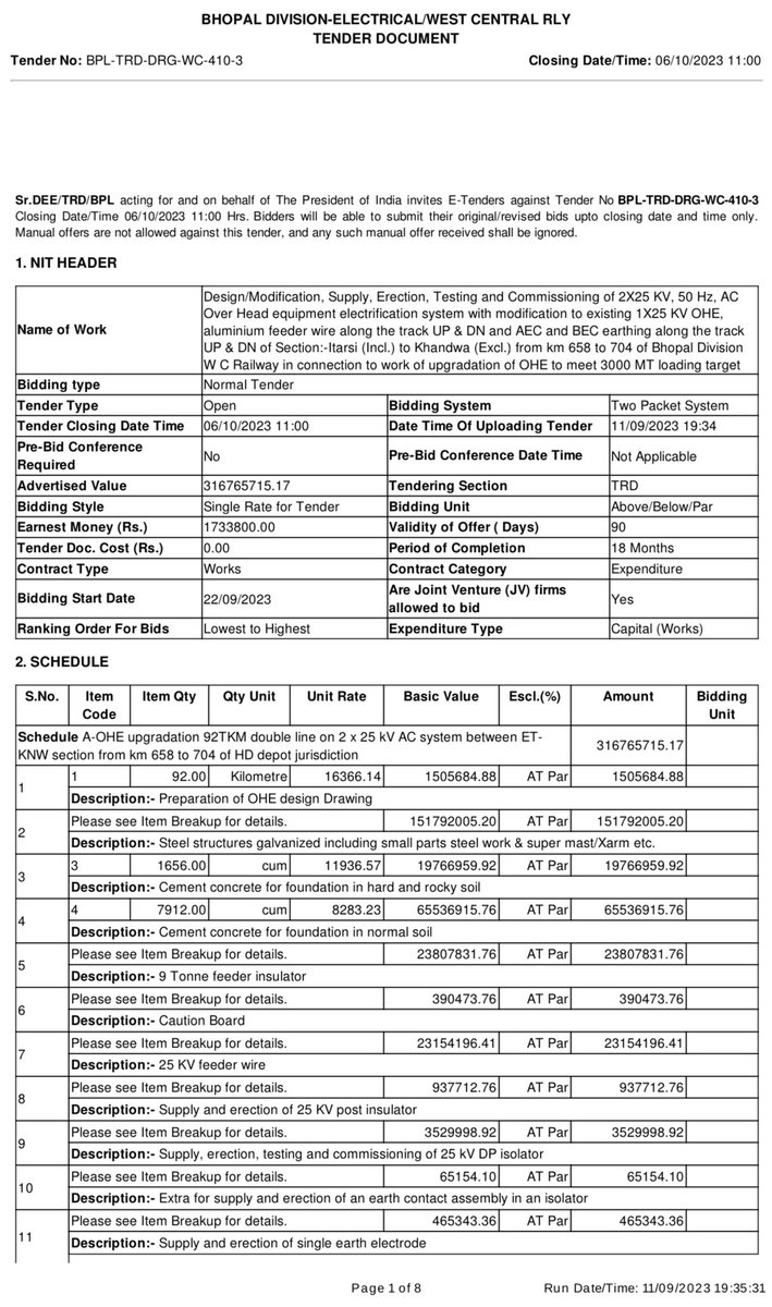 Railwhispers's tweet image. It seems that @wc_railway want to give benefit/advantage to other companies those executed the only work #TransmissionLine of 132KV or above voltage.
We understand that the #modification of #TechnicalEligibility is the #violation of Standard #GCC of #IndianRailways.
@RailMinIndia
