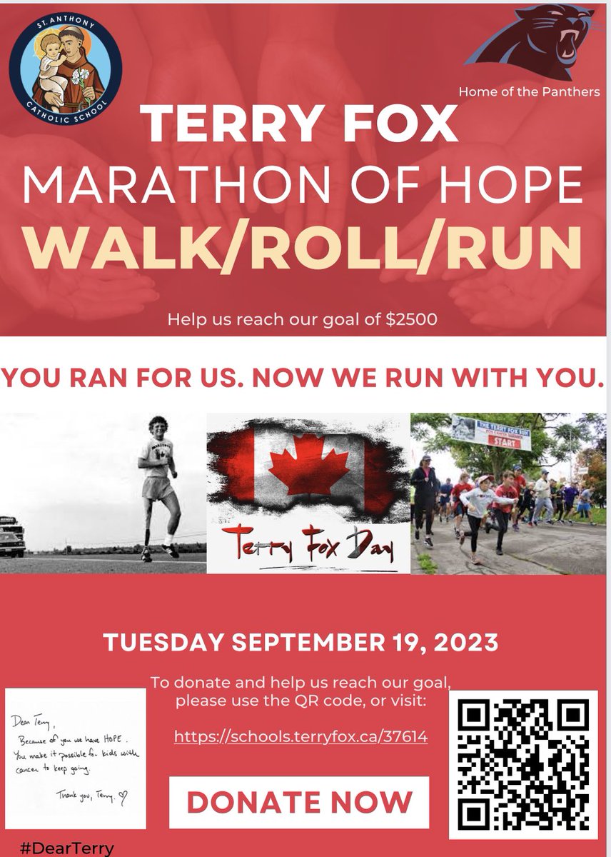 Don’t forget - it’s our last day to donate to our Terry Fox Fund! Help us reach our goal!