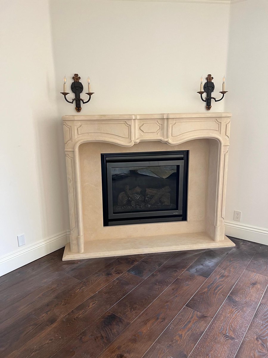 impressioncorp's tweet image. The delicate cream hue of this limestone fireplace captures both warmth and elegance. Our client loved the harmonious blend of art and function. ✨