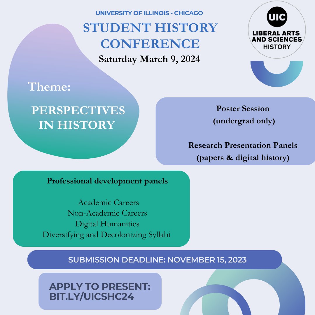 Our History Graduate Society is hosting a conference this spring! There are many opportunities for undergrads, grad students, faculty, &amp; community members. Check it out &amp; share with your networks. Apply to present at: docs.google.com/forms/d/e/1FAI…