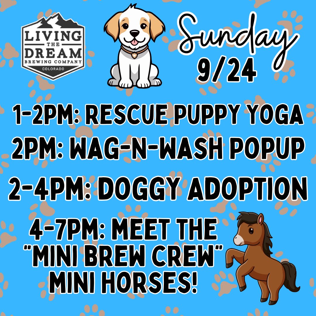 🍻Join us, this Sunday for a day full of yoga, doggos, beer, food and mini-horses!🍻 
🧘‍♀️ 1-2pm Rescue Puppy Yoga - Sign up here! 
🐕 2pm: Wag-N-Wash popup
🐶 2-4pm: Meet adoptable dogs
🐴 4-7pm: "Mini Brew Crew" on site with 4 mini horses
🍔 12-8pm: Uptown &amp; Humboldt Food Truck