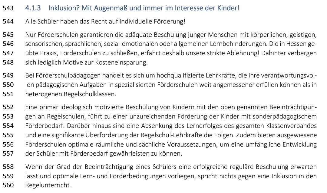 @KathaZachi Gerade das mit der behinderten Tochter ist eine totale Lüge. Da wird  auf einen Teilsatz am Anfang des Themas im Wahlprogramm verwiesen (siehe Bild 1) und der letzte Absatz total verschwiegen (siehe Bild 2 - Zeilen 558 - 560).