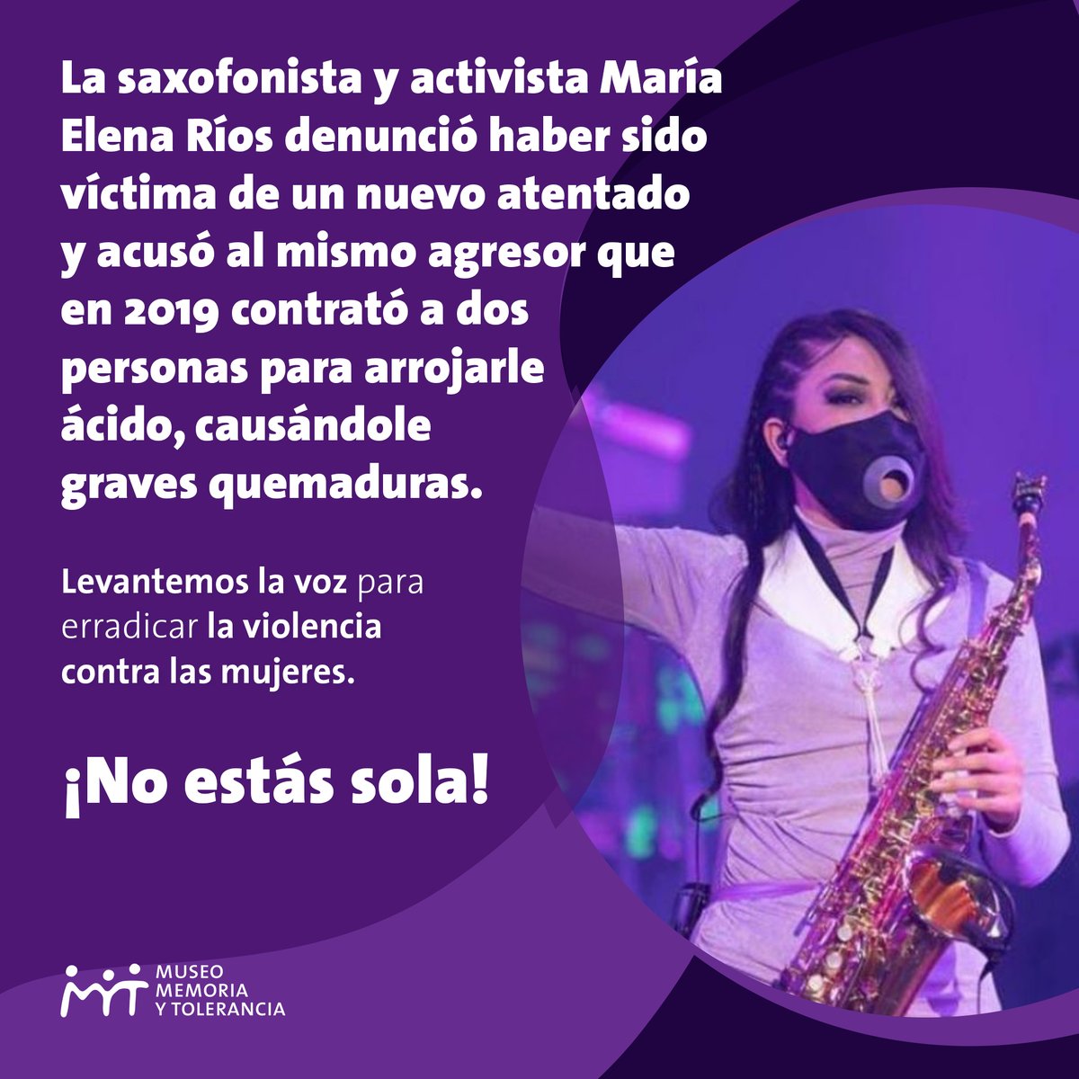 MuseoMyT's tweet photo. La saxofonista María Elena Ríos ha declarado en múltiples ocasiones que ha enfrentado numerosos obstáculos en su búsqueda de justicia.

Este caso pone de manifiesto la impunidad a la que se enfrentan las mujeres víctimas de violencia machista.

#ViolenciaDeGénero #Oaxaca https://t.co/dYdRL4QOfD