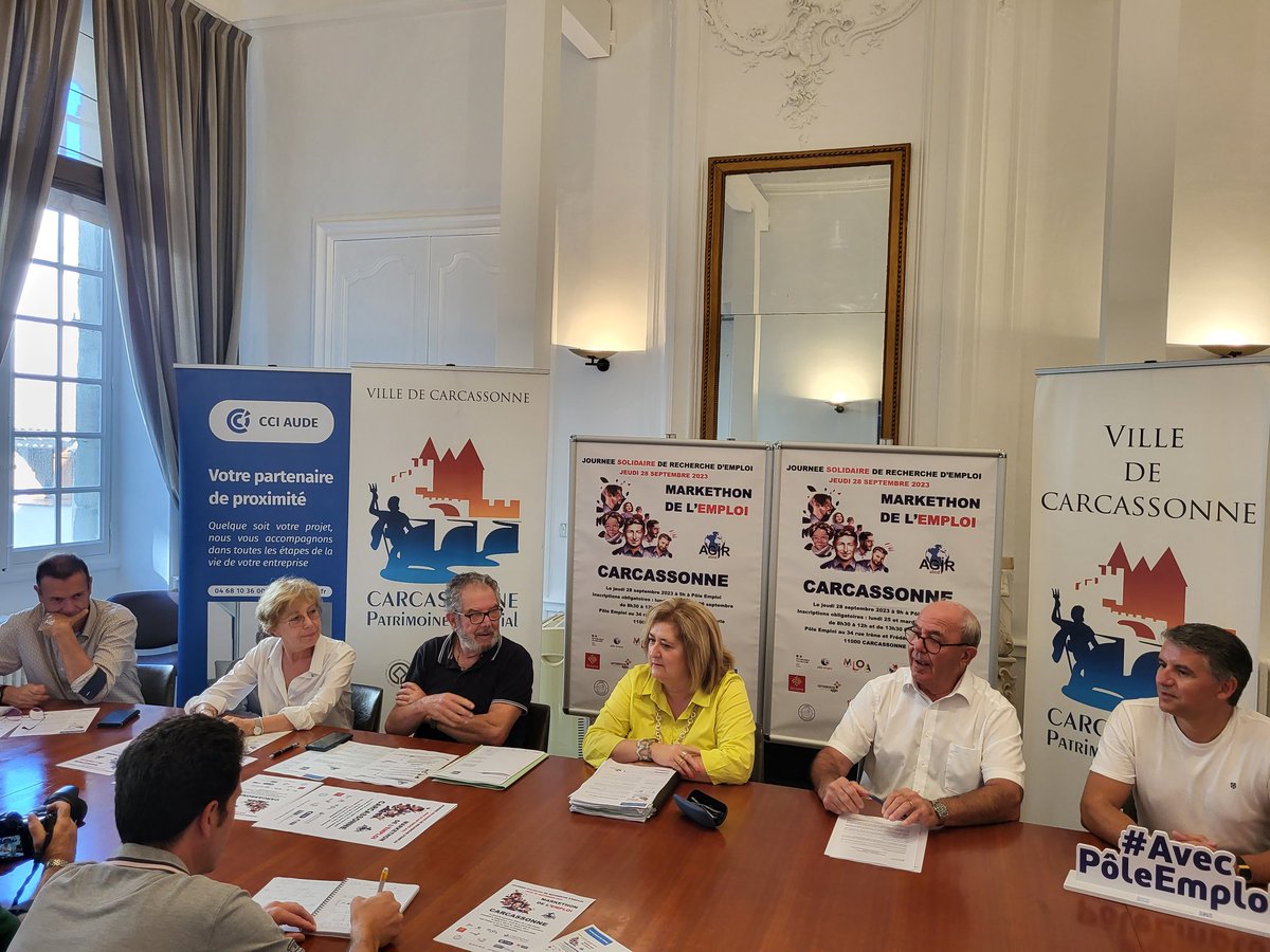 francoisri66688's tweet photo. #Markethon conférence de presse pour présenter cette journée solidaire de recherche d'emplois. Jeudi 28 septembre à 9h au @Poleemploi_oc de #carcassonne @CarcaInfos @Capemploi11 @MissionLocale11 https://t.co/pRssfLqeo4