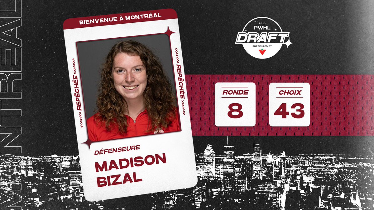 Avec notre 8ème choix, nous sommes heureux de vous présenter Madison Bizal à Montréal! | With our 8th pick, we’re happy to introduce Madison Bizal to Montreal!
#PWHLDraft2023