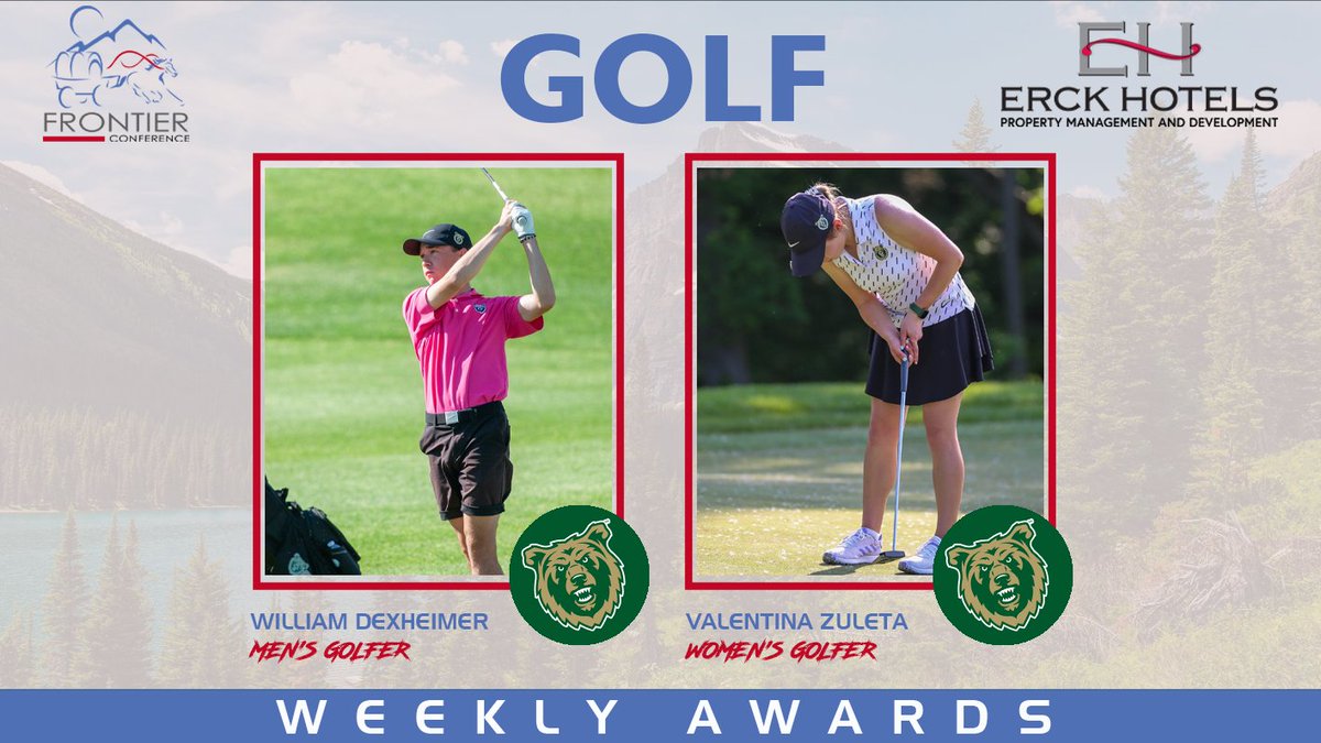 FConference's tweet photo. Week 4 Erck Hotels Golfers of the Week
MEN: William Dexheimer, @BattlinBears
WOMEN: Valentina Zuleta, @BattlinBears
📰: https://t.co/GVGDSAFjlG
#FCgolf #FCsports https://t.co/ktJLdC4HA9