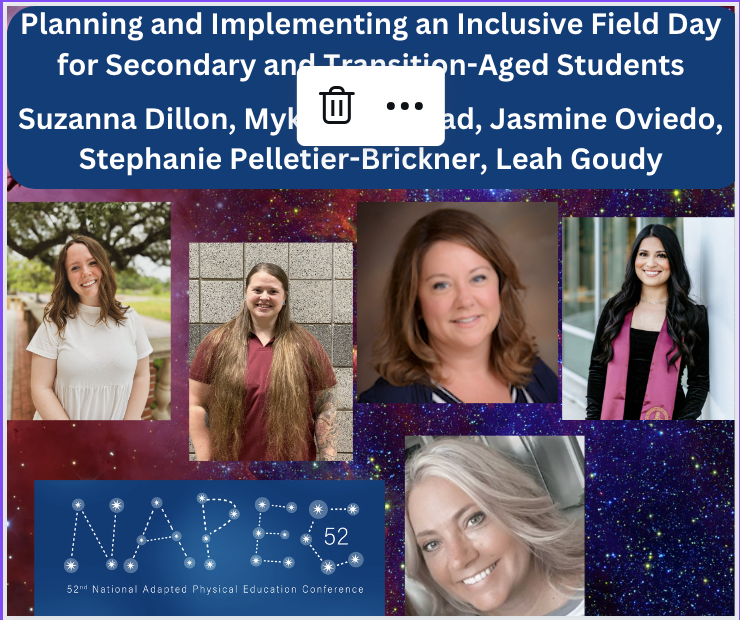 Upcoming presenters at #NAPEC52
Planning and Implementing an Inclusive Field Day for Secondary and Transition-Aged Students
Presenters: Suzanna Dillon, Mykenzie Erstad, Jasmine Oviedo, Stephanie Pelletier-Brickner, Leah Goudy

Join us in Burbank!
cahperd.org/Public/Public/…