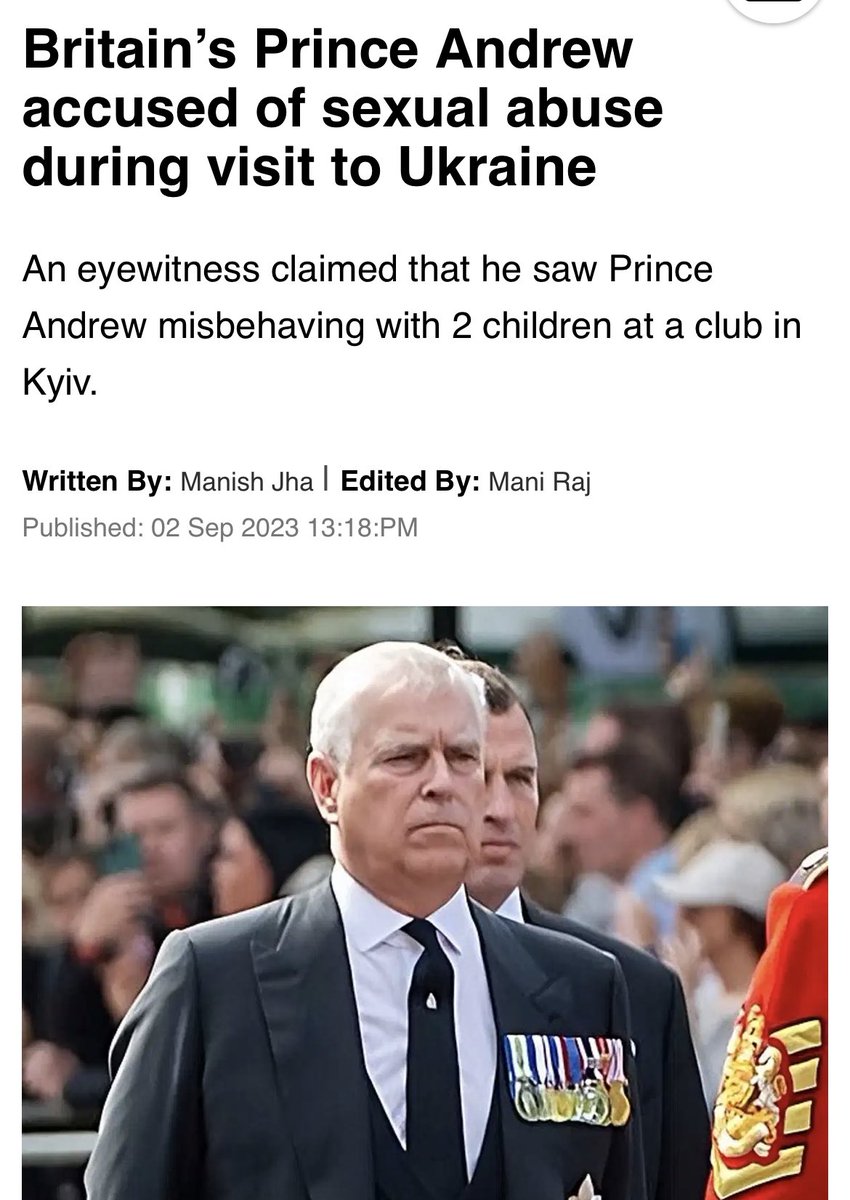 PhoneixReloaded's tweet photo. BREAKING PRINCE ANDREW UNDER FIRE FOR RAPING A LITTLE BOY & GIRL IN THE UKRAINE.

This is why there have been so many distractions in the news lately, Andrew is in serious trouble again.

Earlier this year Andrew vistited Ukraine on a diplomatic mission but quickly came under fire from Ukrainian officials after reports of child abduction and rape began to circulate.

Andrew is keeping a very low profile and being briefed by high profile and very expensive barristers a the Royal lodge.