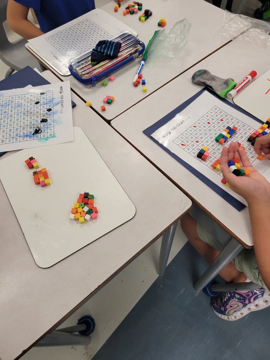 sheagrade3's tweet photo. Exploring different ways to represent number patterns today. After building a numer pattern with a 100-chart, table of values and counters, we discussed how we can best organize our counters to make the pattrrn clear to others. @StJamesOCSB #ocsbMath https://t.co/gZsQ1iVxNM