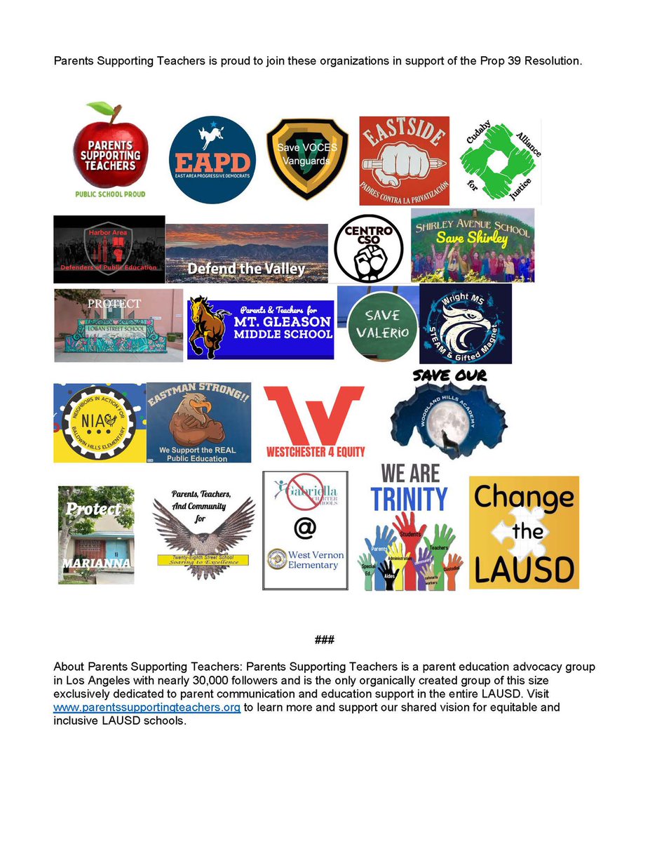 Parents Supporting Teachers (@pst4lapubliced) on Twitter photo We stand w/other #publiced advocates & support <a href="/Jackie4LAkids/">Jackie Goldberg, LAUSD Board President</a> & @RocioRivas1111 Resolution on Prop 39 presented at tomorrow’s Committee of the Whole meeting. Impacts of charter co-location on our schools must be brought to light w/ accountability & transparency at the forefront. We stand w/other #publiced advocates & support <a href="/Jackie4LAkids/">Jackie Goldberg, LAUSD Board President</a> & @RocioRivas1111 Resolution on Prop 39 presented at tomorrow’s Committee of the Whole meeting. Impacts of charter co-location on our schools must be brought to light w/ accountability & transparency at the forefront.