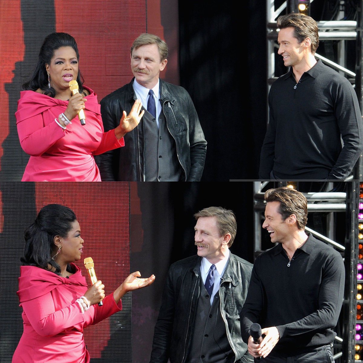 Daniel Craig and Hugh paid a surprise visit to Oprah Winfrey on The Oprah Winfrey Show: Fridays Live From New York at on this day in 2009 in New York City. 📸: Michael Loccisano #HughJackman #DanielCraig #OprahWinfrey #ASteadyRain