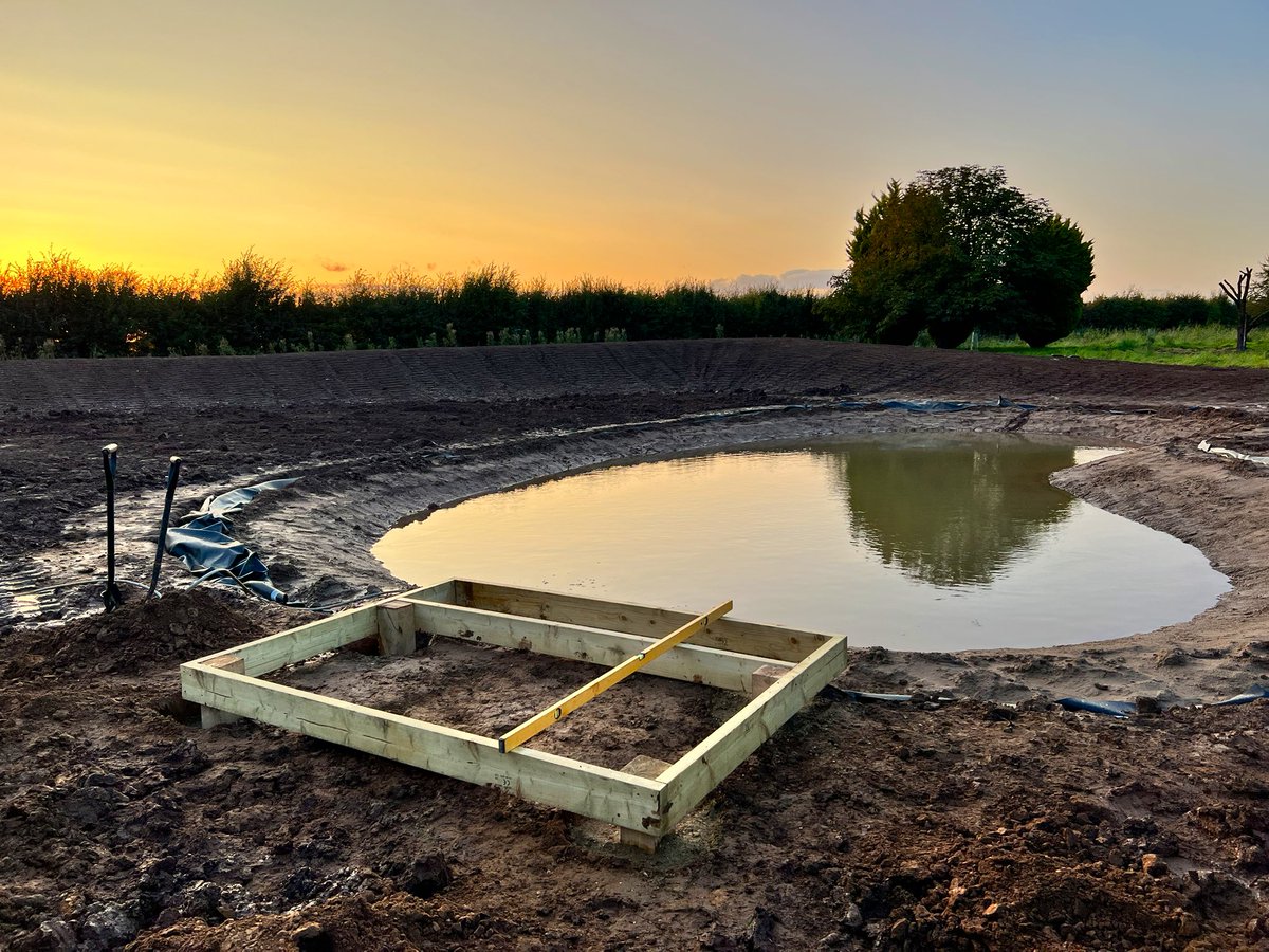 Another beautiful sunset here in #Lincolnshire this evening, on this latest #NatureReserve project that I’m creating. The #WildlifePond is still filling nicely and we now have the frame in for the deck platform. Calm before the storm - tomorrow is forecast 50mph winds! 💨💧☀️