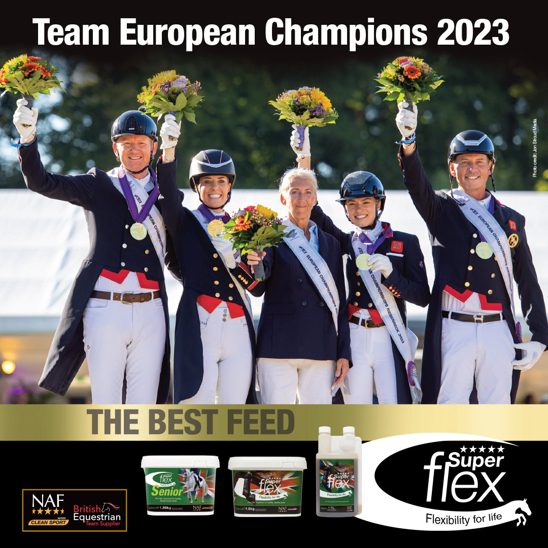 Who's still on a high from the recent Dressage European Championships!? Did you know that #TeamNAF's Gareth <a href="/HughesDressage/">Gareth Hughes</a>, @CSJDujardin, <a href="/lottiefryy/">Lottie Fry</a> and Carl @HesterDressage all feed Superflex, our Five Star Treatment for healthy, flexible joints. 

📷 <a href="/JonStroud/">Jon Stroud</a>