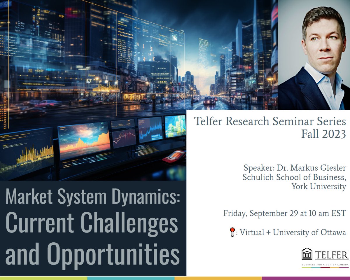 Mariam Humayun (@mariamhu) on Twitter photo 🚨Super excited to have the fantastic @DrGiesler from <a href="/SchulichSchool/">Schulich School of Business</a> on September 29 to talk about Market Systems Dynamics <a href="/Telfer_uOttawa/">Telfer School of Management</a> <a href="/uOttawa/">Université d'Ottawa | University of Ottawa</a>
🗓 Date: Friday, September 29, 2023
⏰ Time: 10:00 am EST
✍️RSVP: telfer.uottawa.ca/en/events/2023… 🚨Super excited to have the fantastic @DrGiesler from <a href="/SchulichSchool/">Schulich School of Business</a> on September 29 to talk about Market Systems Dynamics <a href="/Telfer_uOttawa/">Telfer School of Management</a> <a href="/uOttawa/">Université d'Ottawa | University of Ottawa</a>
🗓 Date: Friday, September 29, 2023
⏰ Time: 10:00 am EST
✍️RSVP: telfer.uottawa.ca/en/events/2023…