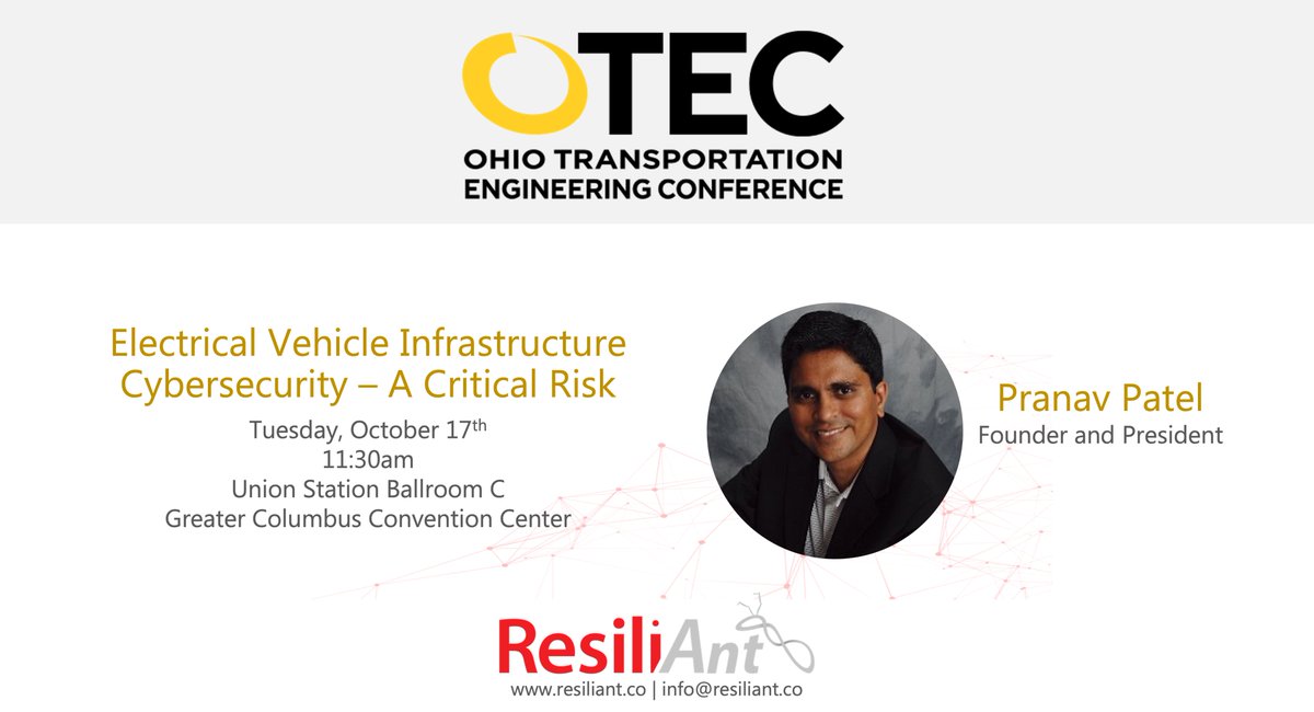 ResiliAntTweets's tweet photo. We're very excited to speak at #OTEC2023 in #Columbus next month about #EV cybersecurity! https://t.co/WrbJwUXgHp